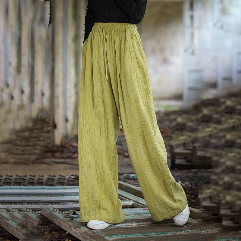 Buddha Stones Casual Plain Loose Handmade Tie-Dye Women's Ramie Cotton Wide Leg Pants With Pockets - image 16