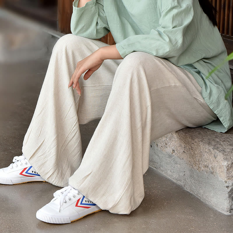 Buddha Stones Casual Plain Loose Women's Linen Pants With Pockets - image 18