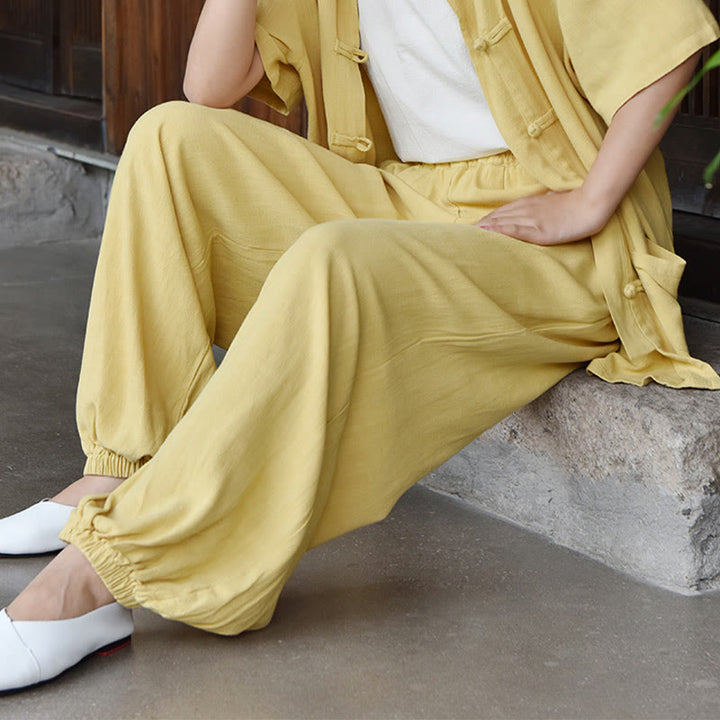 Buddha Stones Casual Plain Loose Women's Linen Pants With Pockets - image 22