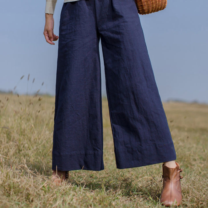 Buddha Stones Casual Plain Loose Women's Ramie Wide Leg Pants With Pockets - image 3