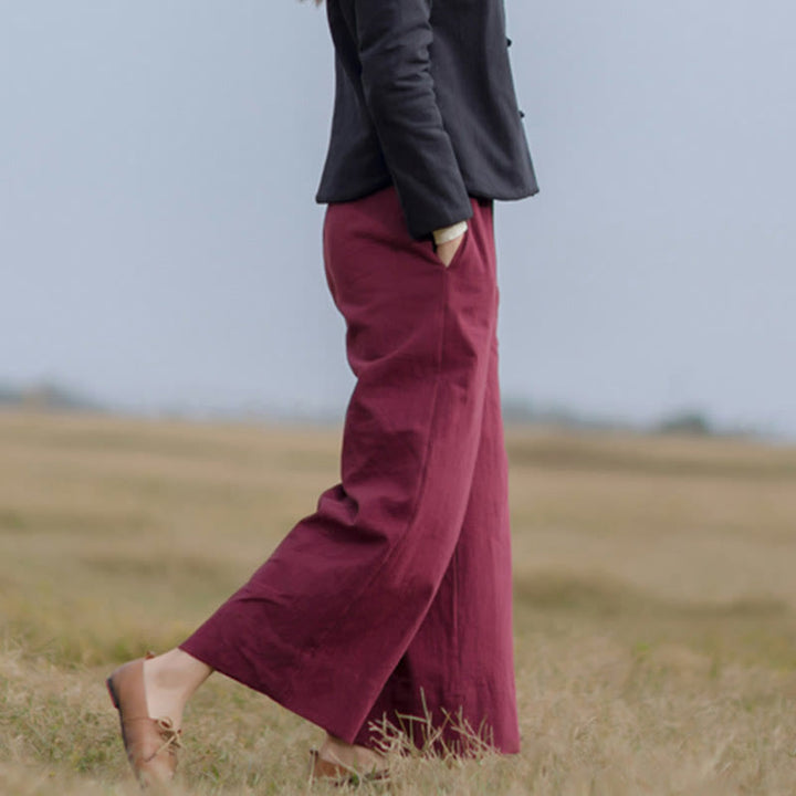 Buddha Stones Casual Plain Loose Women's Ramie Wide Leg Pants With Pockets - image 11