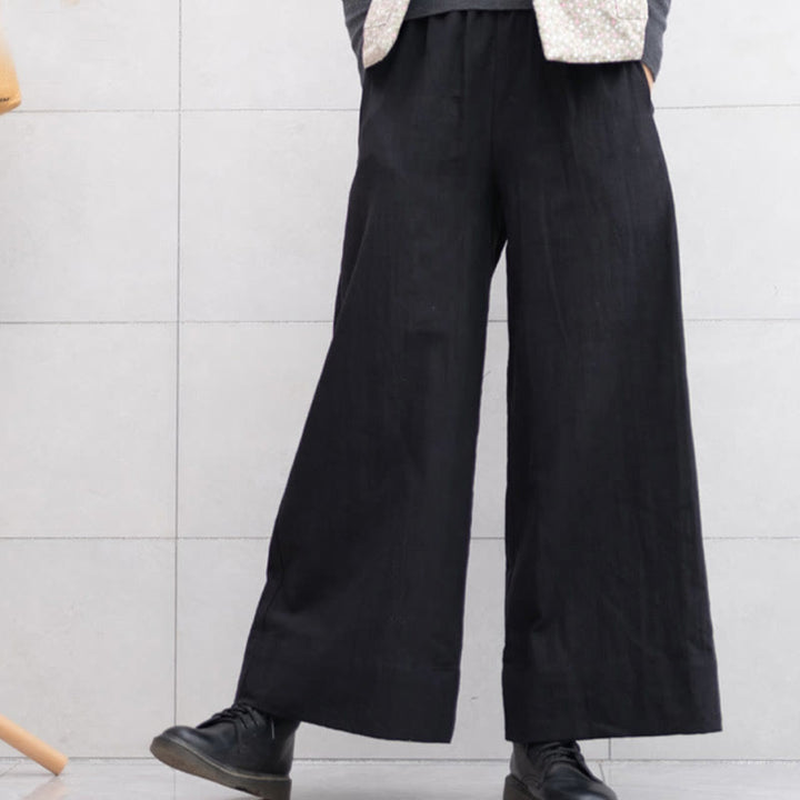 Buddha Stones Casual Plain Loose Women's Ramie Wide Leg Pants With Pockets - image 18