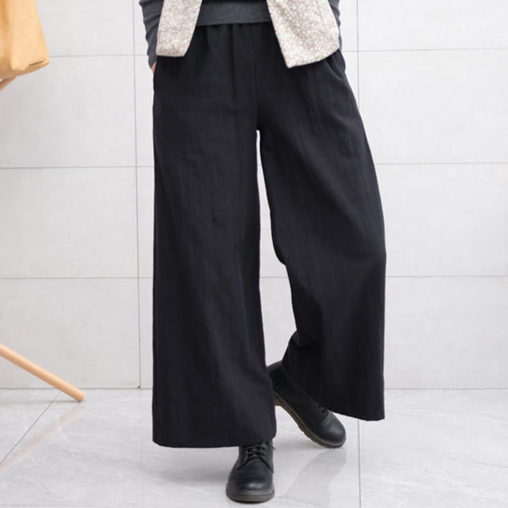 Buddha Stones Casual Plain Loose Women's Ramie Wide Leg Pants With Pockets - image 19