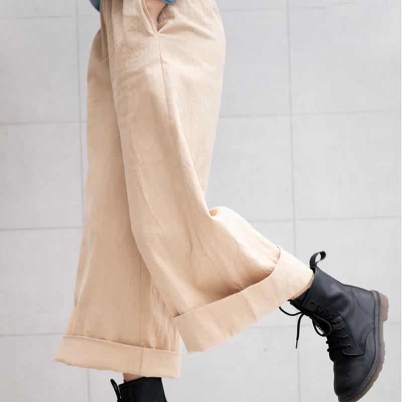 Buddha Stones Casual Plain Loose Women's Ramie Wide Leg Pants With Pockets - image 22