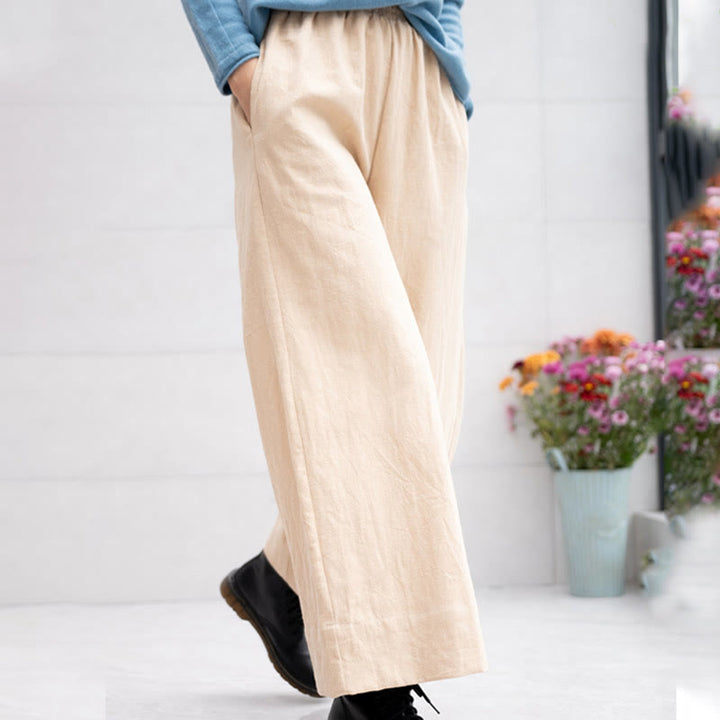 Buddha Stones Casual Plain Loose Women's Ramie Wide Leg Pants With Pockets - image 23