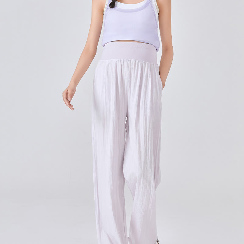 Buddha Stones Casual Plain Loose High elastic belly support Women's Viscose Wide Leg Pants With Pockets - image 9