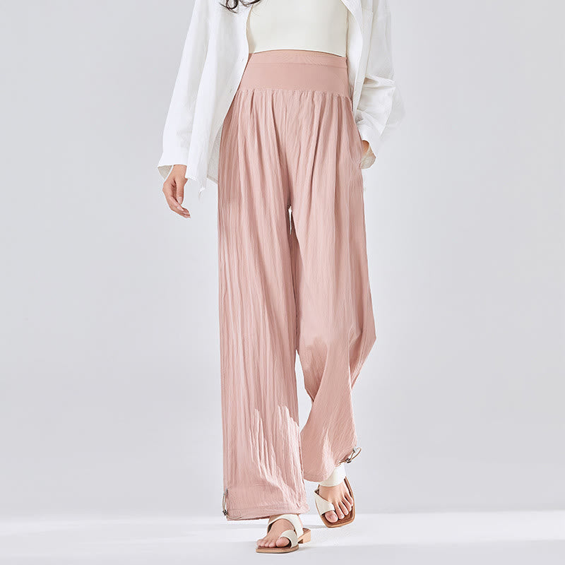Buddha Stones Casual Plain Loose High elastic belly support Women's Viscose Wide Leg Pants With Pockets - DarkSalmon - US8-10，UK/AU12-14，EU40-42 (XL) - image 12