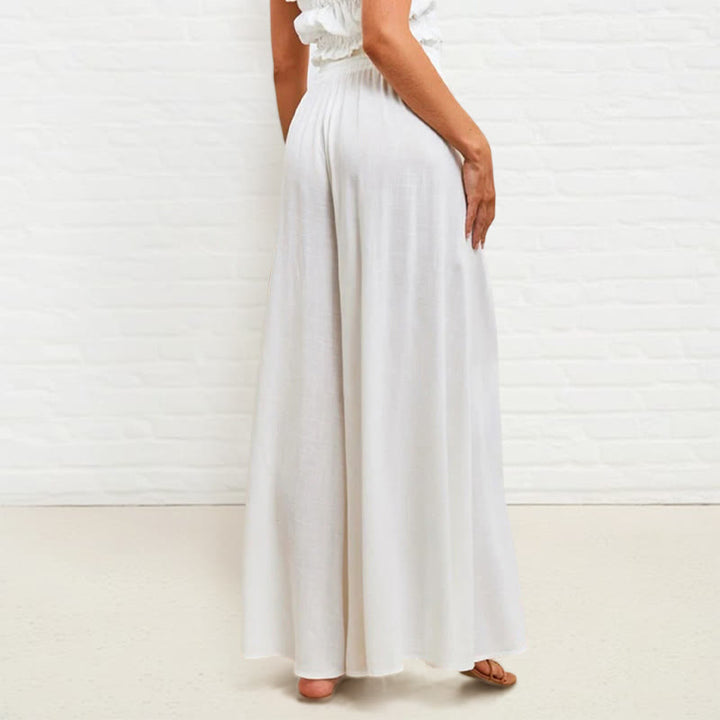 Buddha Stones Casual High Elastic Waist Plain Loose Women's Polyester Wide Leg Pants With Pockets - image 5