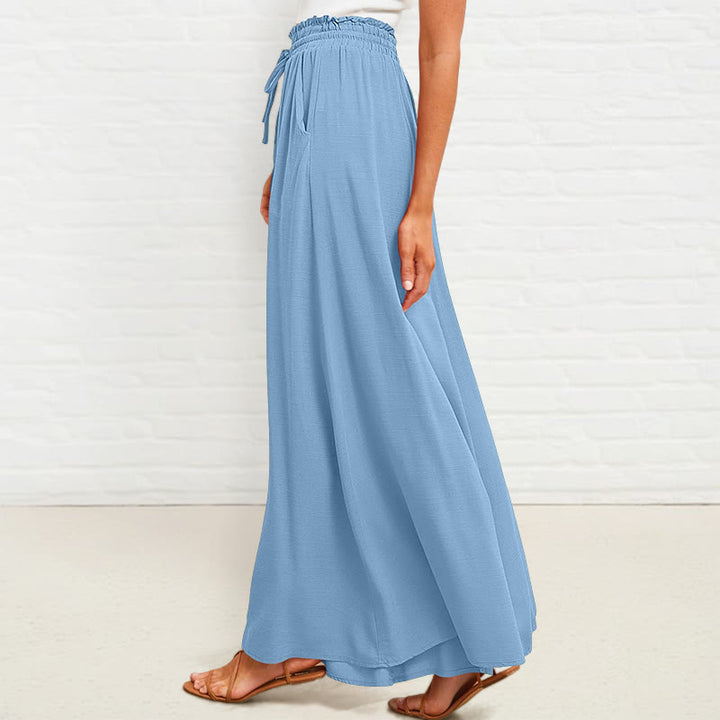 Buddha Stones Casual High Elastic Waist Plain Loose Women's Polyester Wide Leg Pants With Pockets - image 15