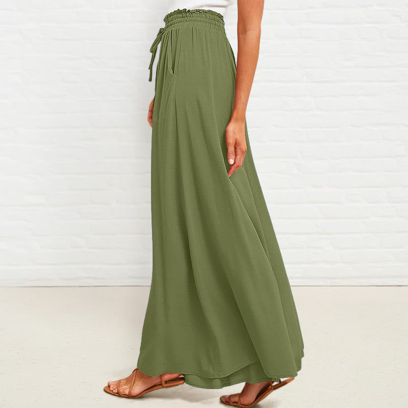 Buddha Stones Casual High Elastic Waist Plain Loose Women's Polyester Wide Leg Pants With Pockets - image 25