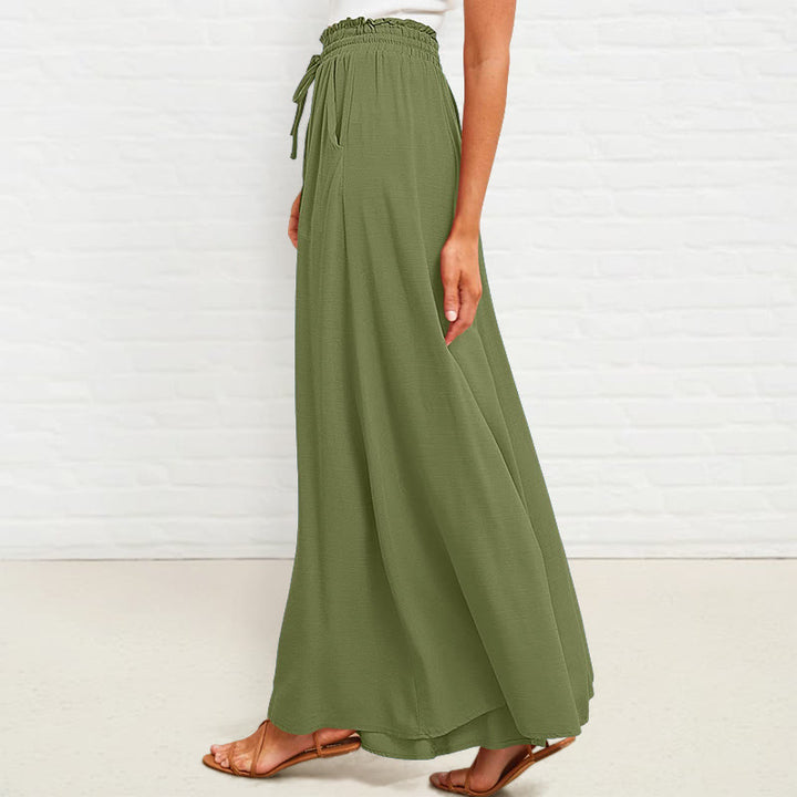 Buddha Stones Casual High Elastic Waist Plain Loose Women's Polyester Wide Leg Pants With Pockets - image 25