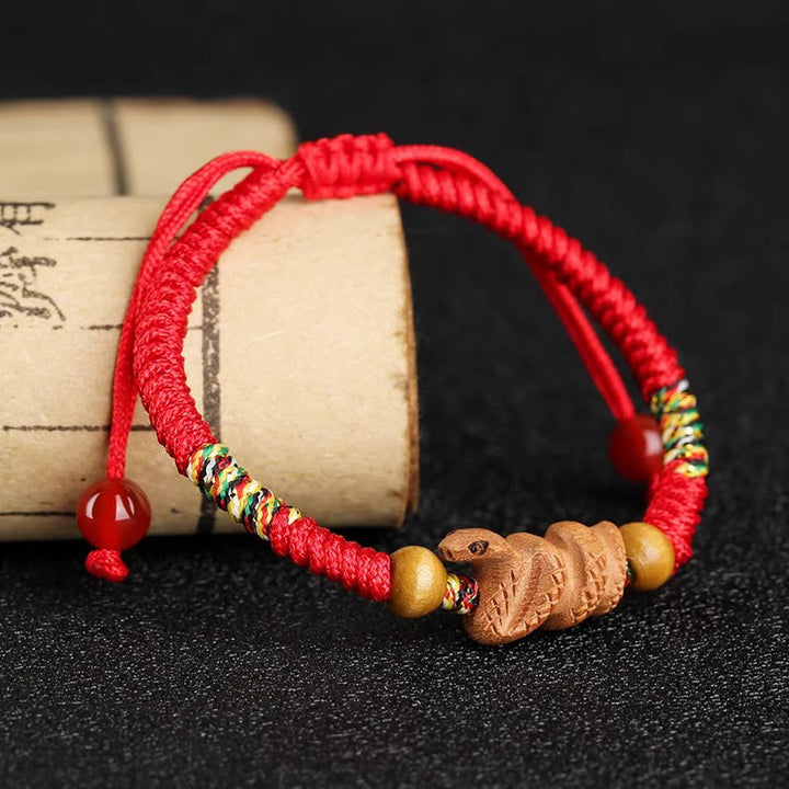 Buddha Stones Handmade Chinese Zodiac Red String Peach Wood Luck Bracelet - image 18