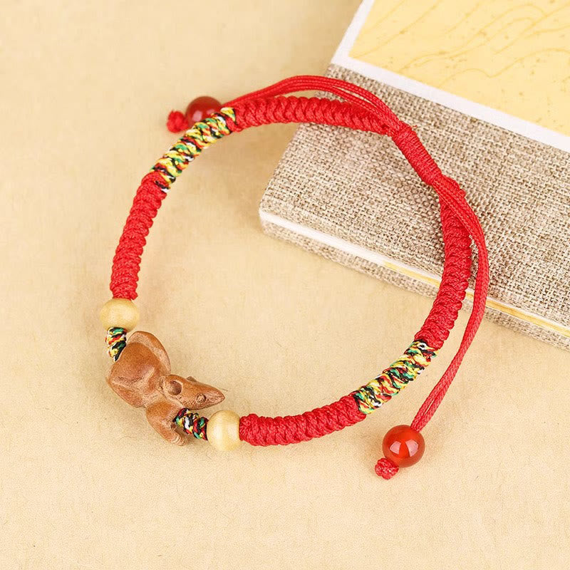 Buddha Stones Handmade Chinese Zodiac Red String Peach Wood Luck Bracelet - image 3