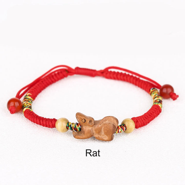 Buddha Stones Handmade Chinese Zodiac Red String Peach Wood Luck Bracelet - Rat - Red Rope(Wrist Circumference: 12-19cm) - image 2