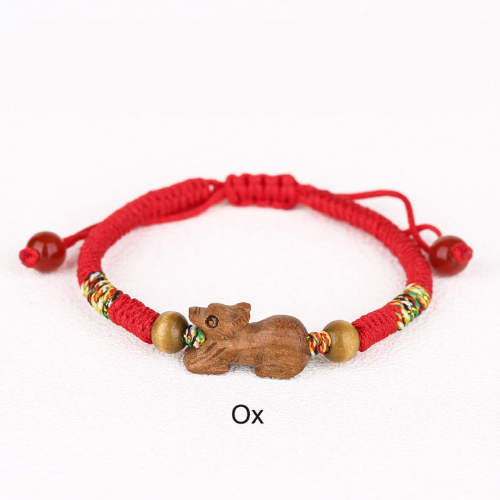 Buddha Stones Handmade Chinese Zodiac Red String Peach Wood Luck Bracelet - Ox - Red Rope(Wrist Circumference: 12-19cm) - image 11