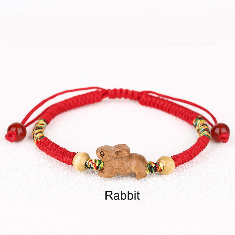 Buddha Stones Handmade Chinese Zodiac Red String Peach Wood Luck Bracelet - image 1
