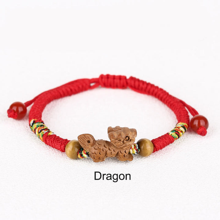 Buddha Stones Handmade Chinese Zodiac Red String Peach Wood Luck Bracelet - Dragon - Red Rope(Wrist Circumference: 12-19cm) - image 15