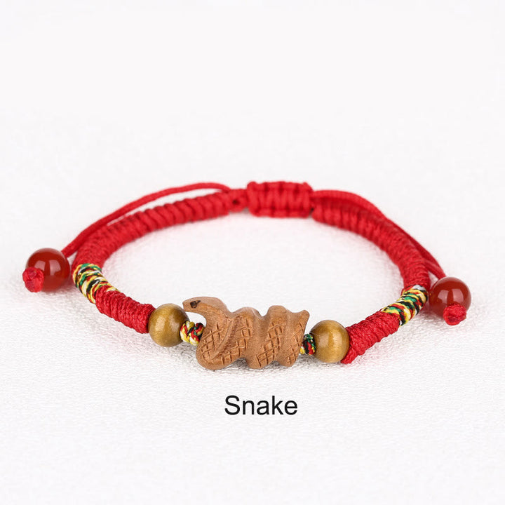 Buddha Stones Handmade Chinese Zodiac Red String Peach Wood Luck Bracelet - Snake - Red Rope(Wrist Circumference: 12-19cm) - image 17