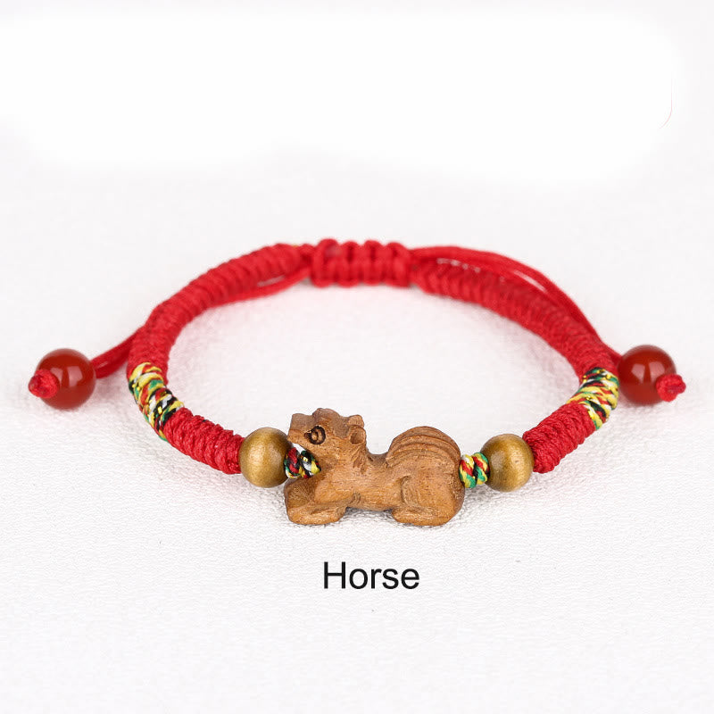 Buddha Stones Handmade Chinese Zodiac Red String Peach Wood Luck Bracelet - Horse - Red Rope(Wrist Circumference: 12-19cm) - image 20