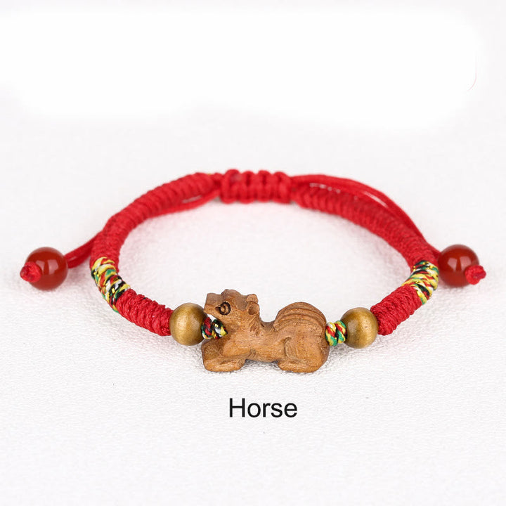 Buddha Stones Handmade Chinese Zodiac Red String Peach Wood Luck Bracelet - Horse - Red Rope(Wrist Circumference: 12-19cm) - image 20
