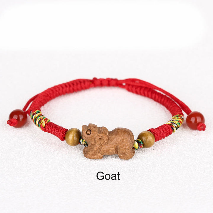Buddha Stones Handmade Chinese Zodiac Red String Peach Wood Luck Bracelet - Goat - Red Rope(Wrist Circumference: 12-19cm) - image 22