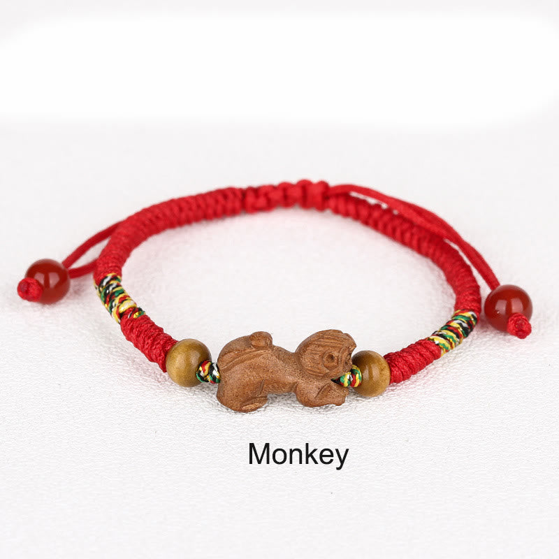 Buddha Stones Handmade Chinese Zodiac Red String Peach Wood Luck Bracelet - Monkey - Red Rope(Wrist Circumference: 12-19cm) - image 24