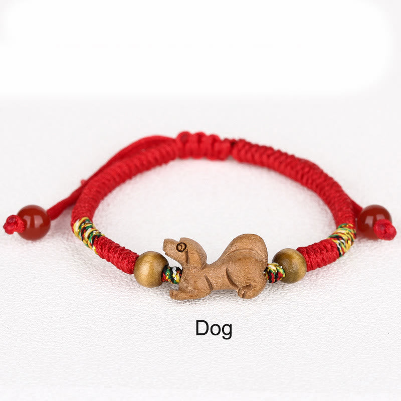 Buddha Stones Handmade Chinese Zodiac Red String Peach Wood Luck Bracelet - Dog - Red Rope(Wrist Circumference: 12-19cm) - image 28