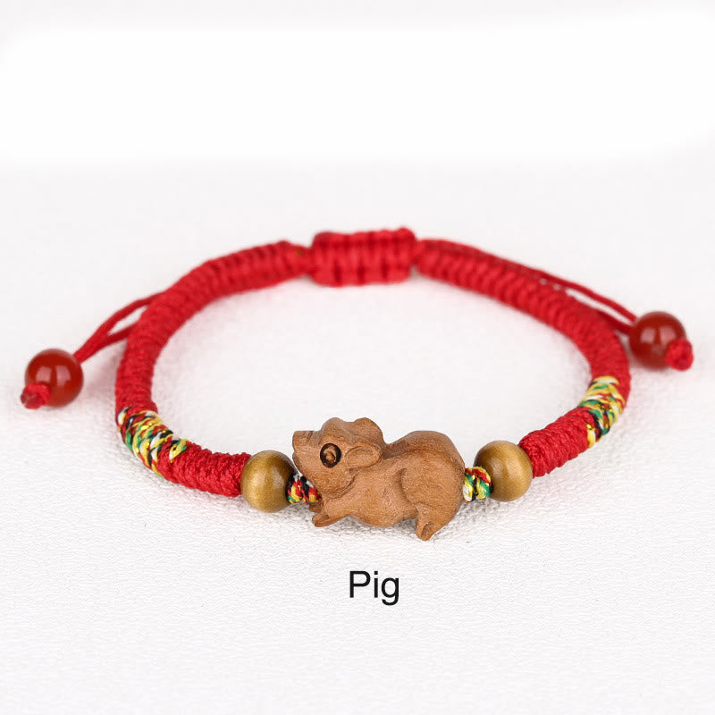 Buddha Stones Handmade Chinese Zodiac Red String Peach Wood Luck Bracelet - Pig - Red Rope(Wrist Circumference: 12-19cm) - image 30