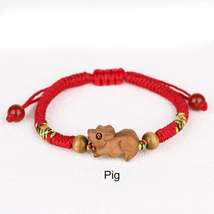 Buddha Stones Handmade Chinese Zodiac Red String Peach Wood Luck Bracelet - Pig - Red Rope(Wrist Circumference: 12-19cm) - image 30