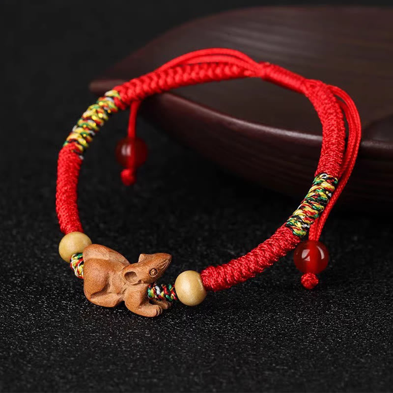 Buddha Stones Handmade Chinese Zodiac Red String Peach Wood Luck Bracelet - image 4
