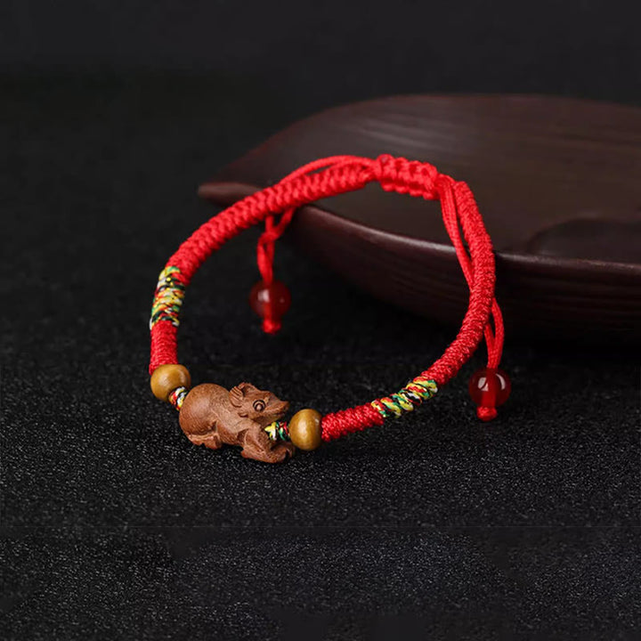 Buddha Stones Handmade Chinese Zodiac Red String Peach Wood Luck Bracelet - image 12