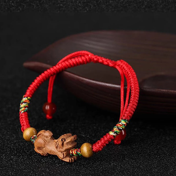 Buddha Stones Handmade Chinese Zodiac Red String Peach Wood Luck Bracelet - image 14