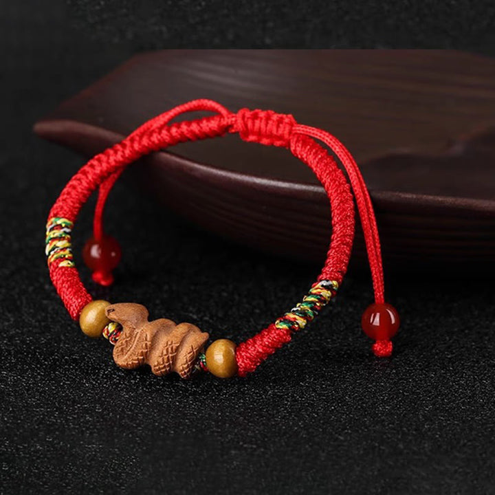 Buddha Stones Handmade Chinese Zodiac Red String Peach Wood Luck Bracelet - image 19