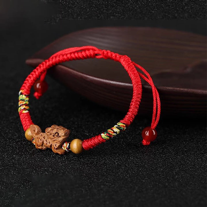 Buddha Stones Handmade Chinese Zodiac Red String Peach Wood Luck Bracelet - image 16