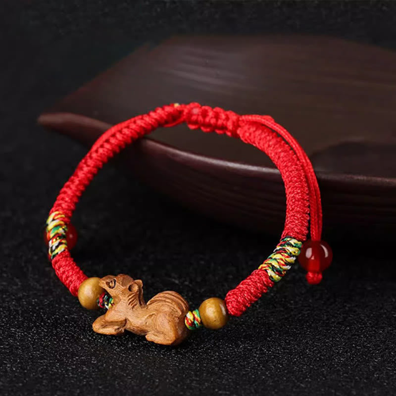 Buddha Stones Handmade Chinese Zodiac Red String Peach Wood Luck Bracelet - image 21