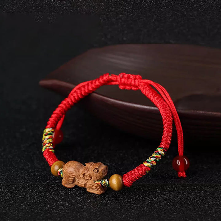 Buddha Stones Handmade Chinese Zodiac Red String Peach Wood Luck Bracelet - image 23
