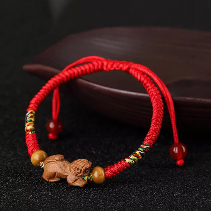 Buddha Stones Handmade Chinese Zodiac Red String Peach Wood Luck Bracelet - image 25