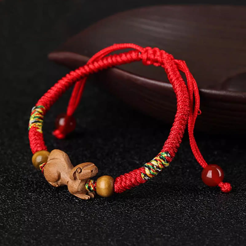 Buddha Stones Handmade Chinese Zodiac Red String Peach Wood Luck Bracelet - image 29