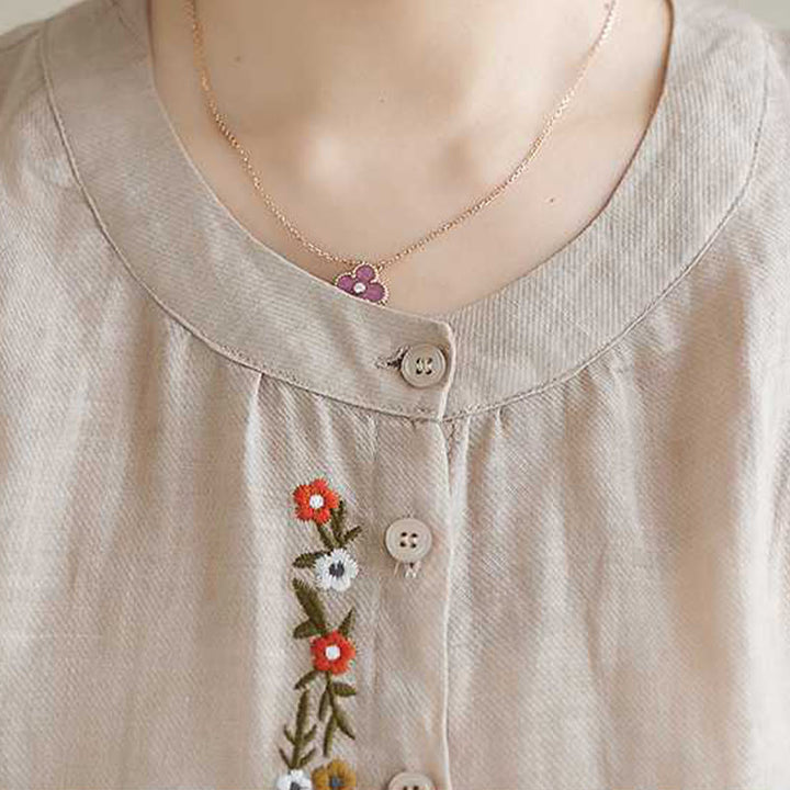 Buddha Stones 2Pcs Cotton Embroidery Flowers Shirt Top Pants Meditation Zen Tai Chi Clothing Women's Set - image 21