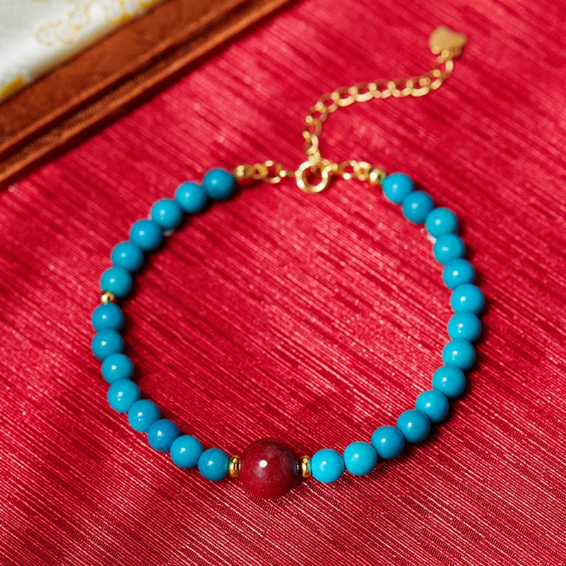 Buddha Stones 925 Sterling Silver Turquoise Cinnabar Purification Bracelet - image 2