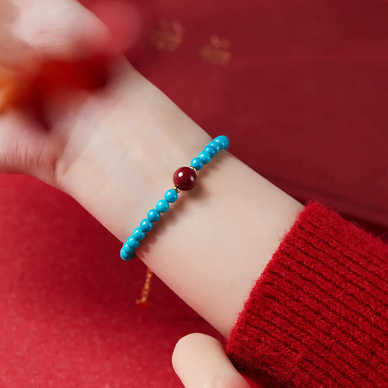 Buddha Stones 925 Sterling Silver Turquoise Cinnabar Purification Bracelet - image 8