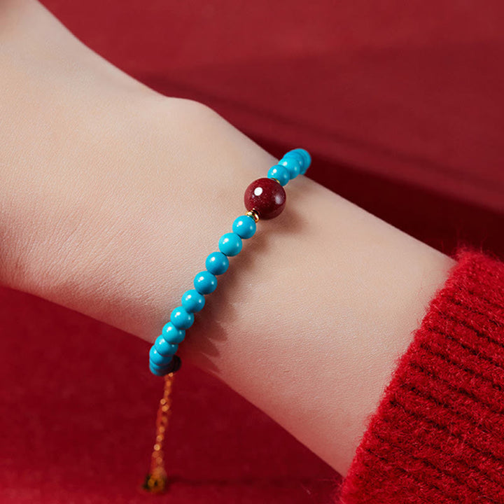 Buddha Stones 925 Sterling Silver Turquoise Cinnabar Purification Bracelet - image 4