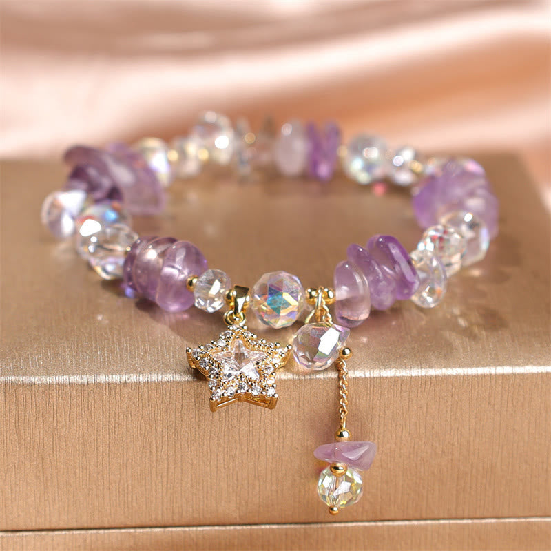 Buddha Stones Natural Amethyst Crystal Star Charm Positive Transformation Bracelet - image 7