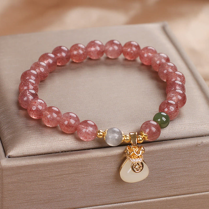 Buddha Stones Natural Strawberry Quartz Money Bag Charm Positive Bracelet - image 6