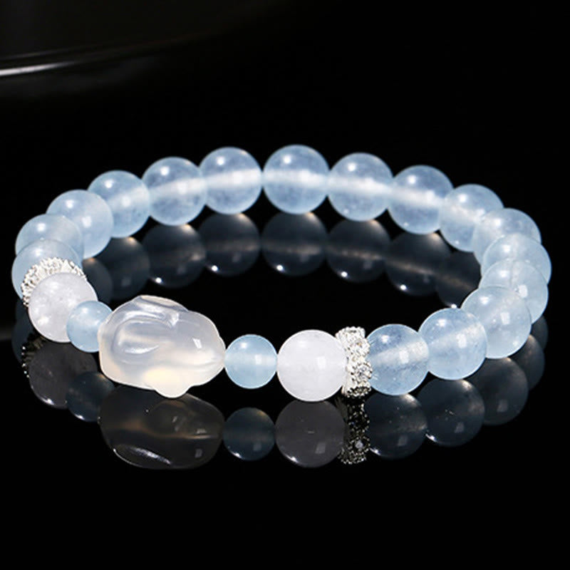 Buddha Stones Blue Chalcedony White Agate Rabbit Emotional Balance Bracelet - image 1