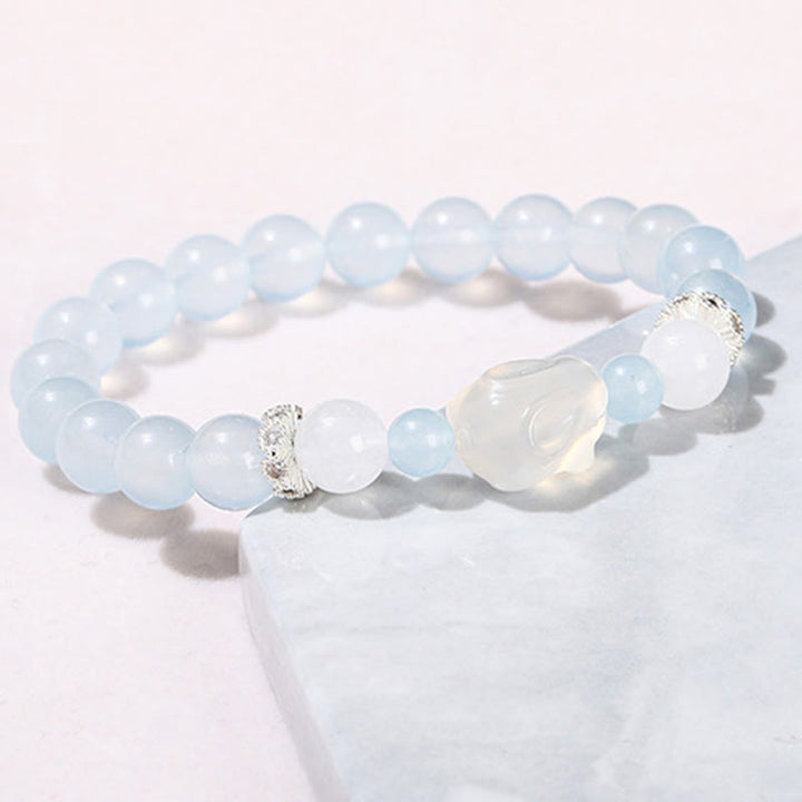 Buddha Stones Blue Chalcedony White Agate Rabbit Emotional Balance Bracelet - image 10
