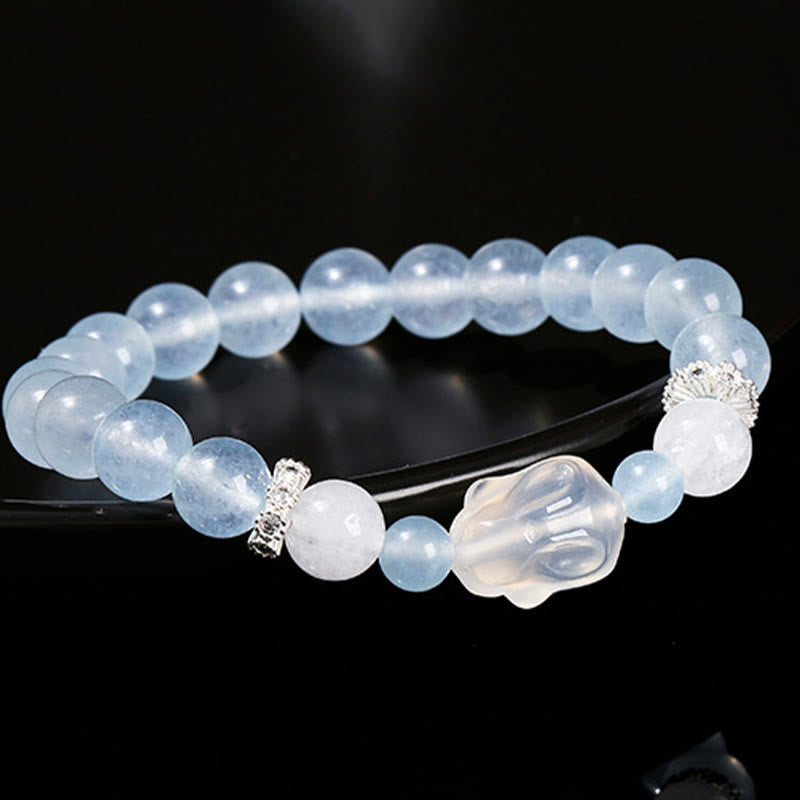 Buddha Stones Blue Chalcedony White Agate Rabbit Emotional Balance Bracelet - image 3