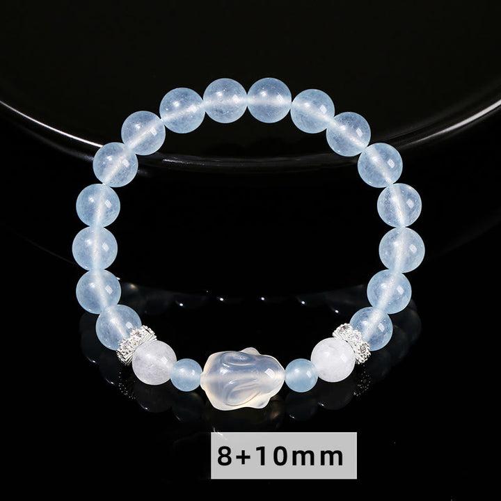 Buddha Stones Blue Chalcedony White Agate Rabbit Emotional Balance Bracelet - image 7