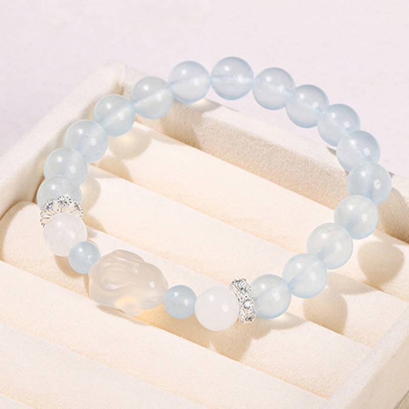 Buddha Stones Blue Chalcedony White Agate Rabbit Emotional Balance Bracelet - image 11