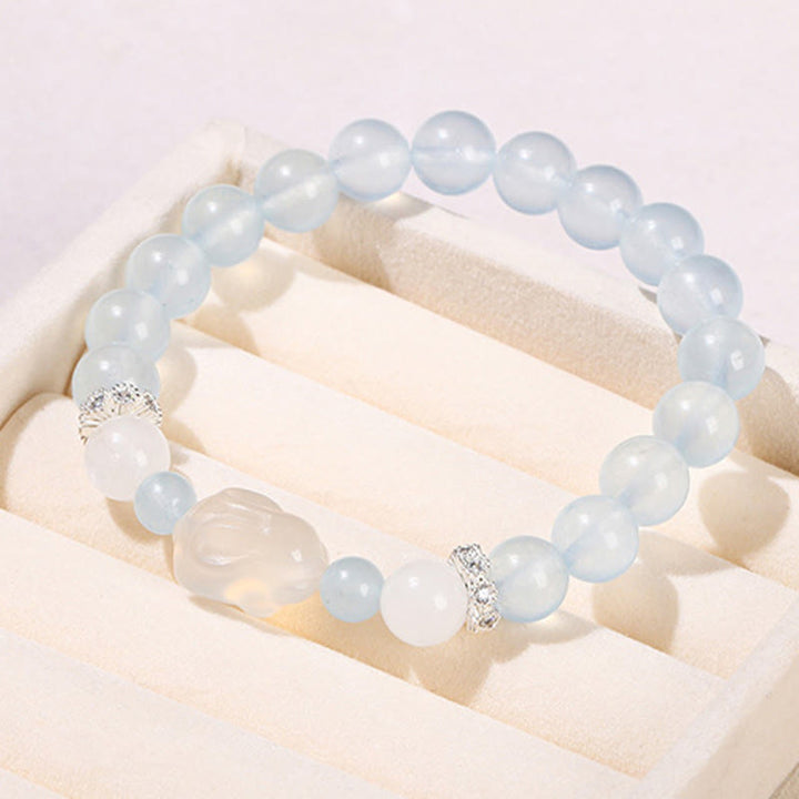 Buddha Stones Blue Chalcedony White Agate Rabbit Emotional Balance Bracelet - image 11